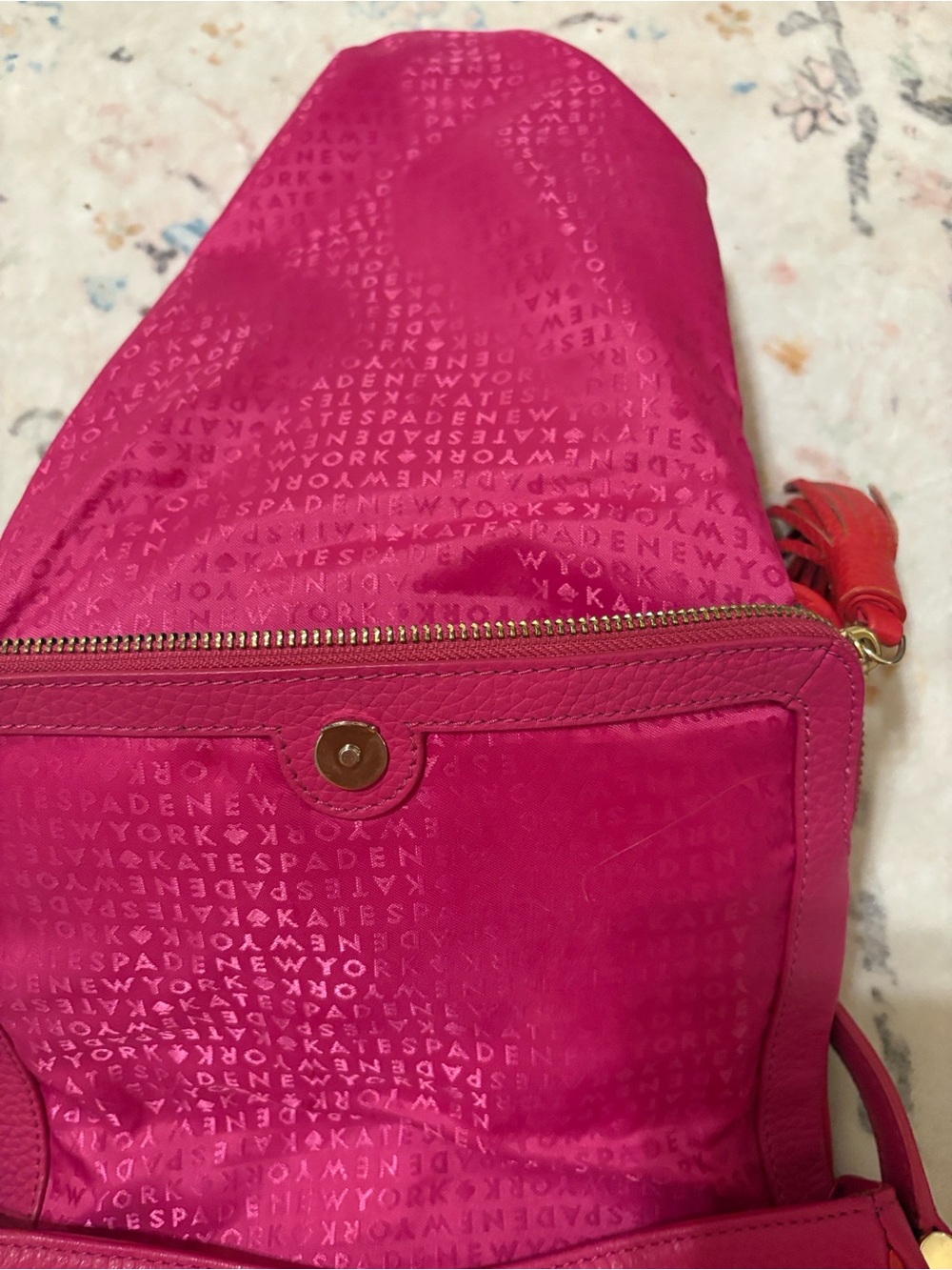 kate spade Hot Pink Pebbled Leather Crossbody with Tassel. Medium size - Picture 5 of 9